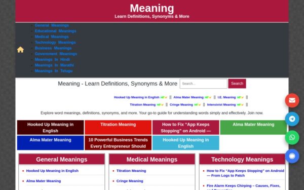 Homepage of meaning.com.in