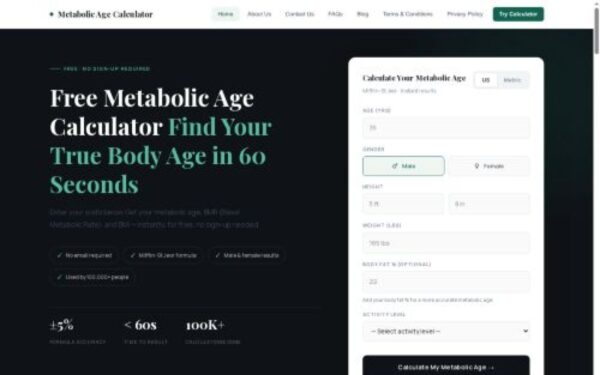 Homepage of metabolicagecalculator.com