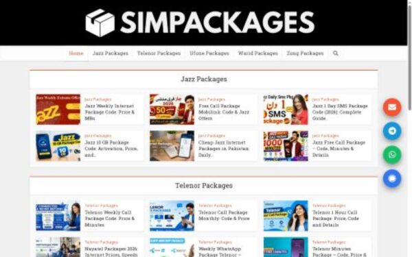 Homepage of simpackages.com.pk