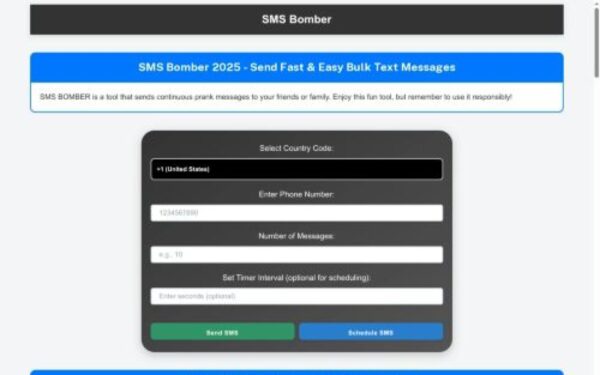 Homepage of smsbombers.org