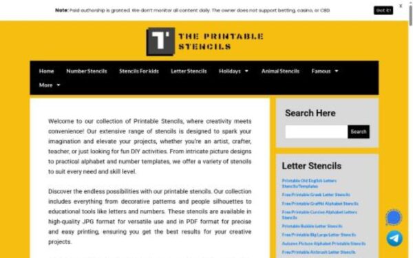Homepage of theprintablestencils.com