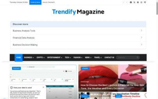 Homepage of trendifymagazine.com